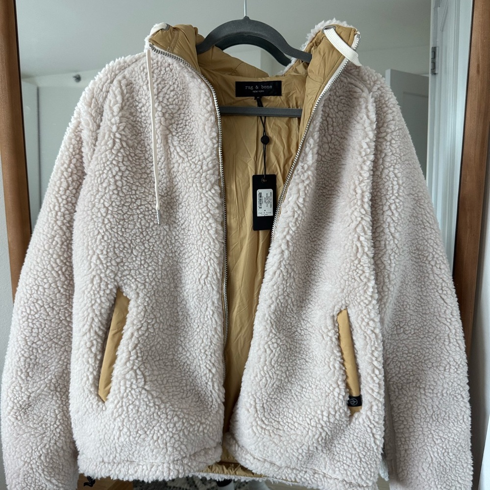 rag & bone Cream Sherpa Jacket with Tan Lining
